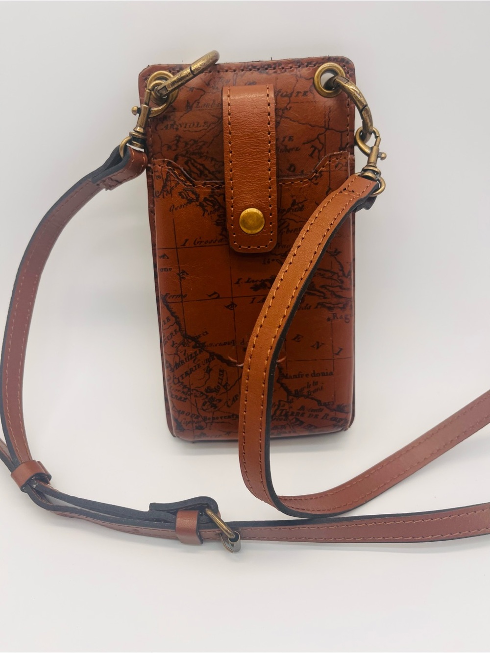 Patricia Nash Tan Map-Print Crossbody Phone Card Slim Adjustable Bag